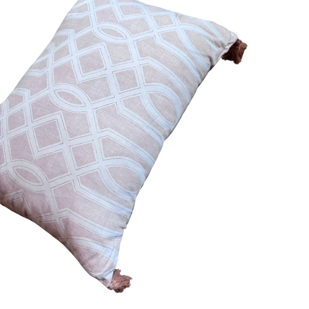 Waverly Mudan Cotton Throw Pillow 14 x 20 Floral Birds Pink with Tassels
